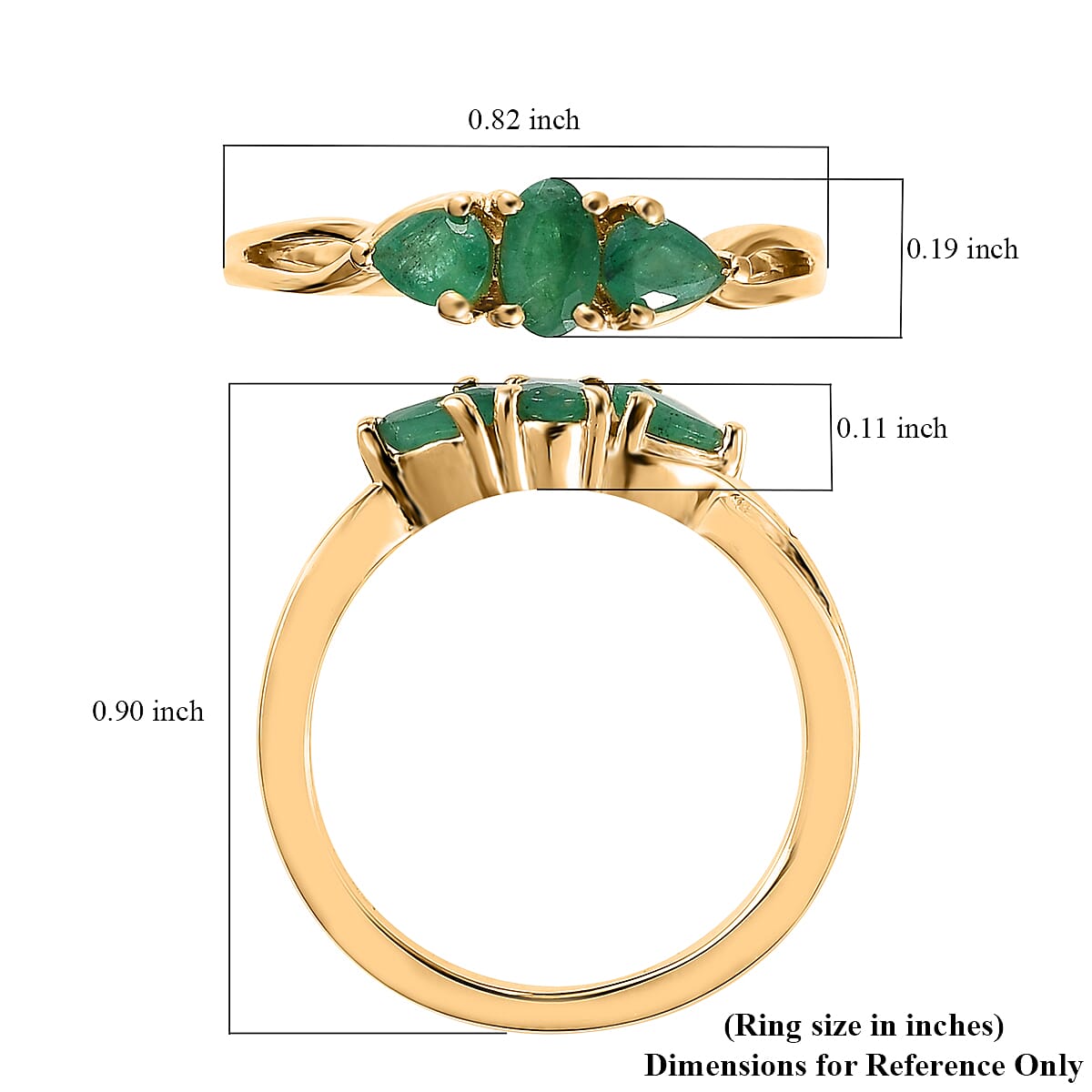 AAA Kagem Zambian Emerald 3 Stone Ring in Vermeil Yellow Gold Over Sterling Silver 0.50 ctw image number 5
