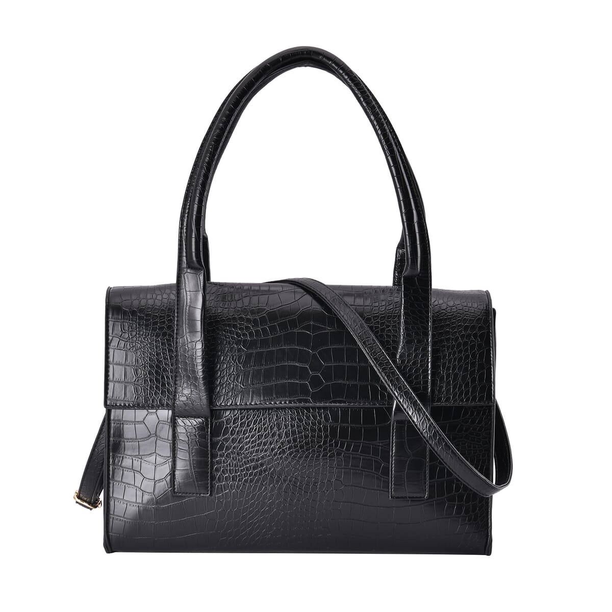 Black Faux Leather Tote Bag (15"x6"x10) image number 0