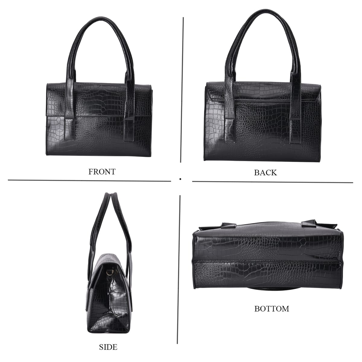 Black Faux Leather Tote Bag (15"x6"x10) image number 3