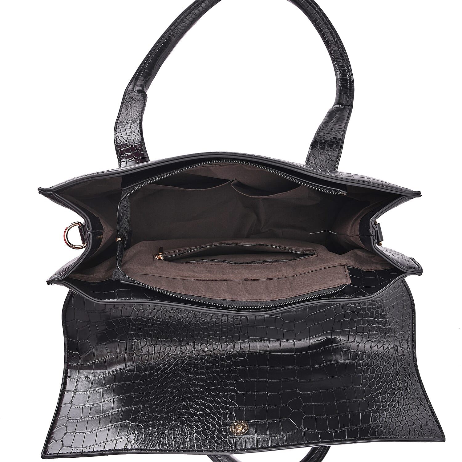 Black Croc Embossed Faux Leather Tote Bag