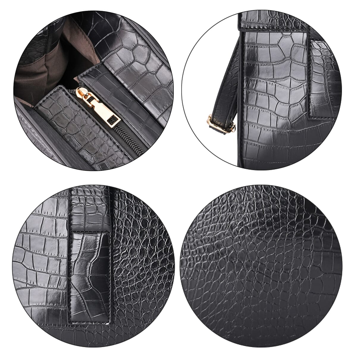 Black Faux Leather Tote Bag (15"x6"x10) image number 5