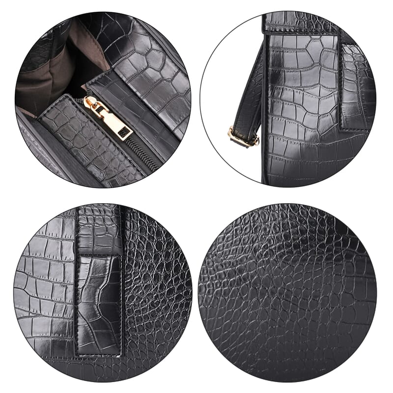 Black Croc Embossed Faux Leather Tote Bag