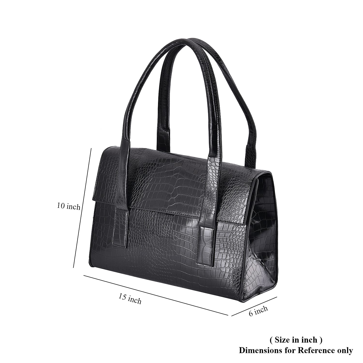 Black Croc Embossed Faux Leather Tote Bag