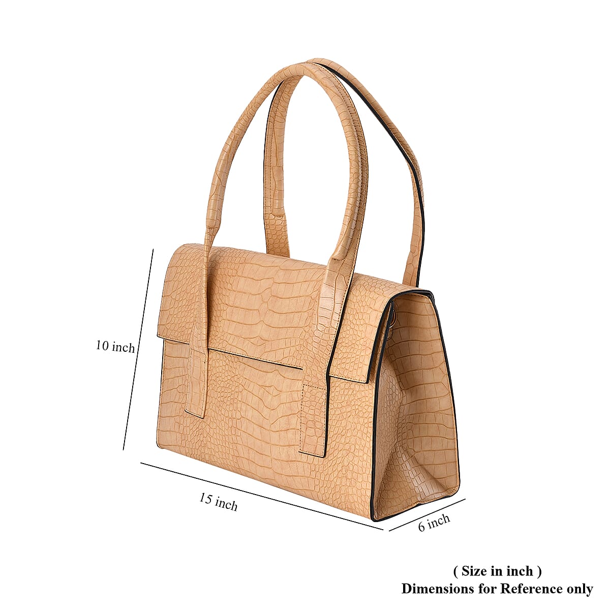 Tan Croc Embossed Faux Leather Tote Bag image number 6