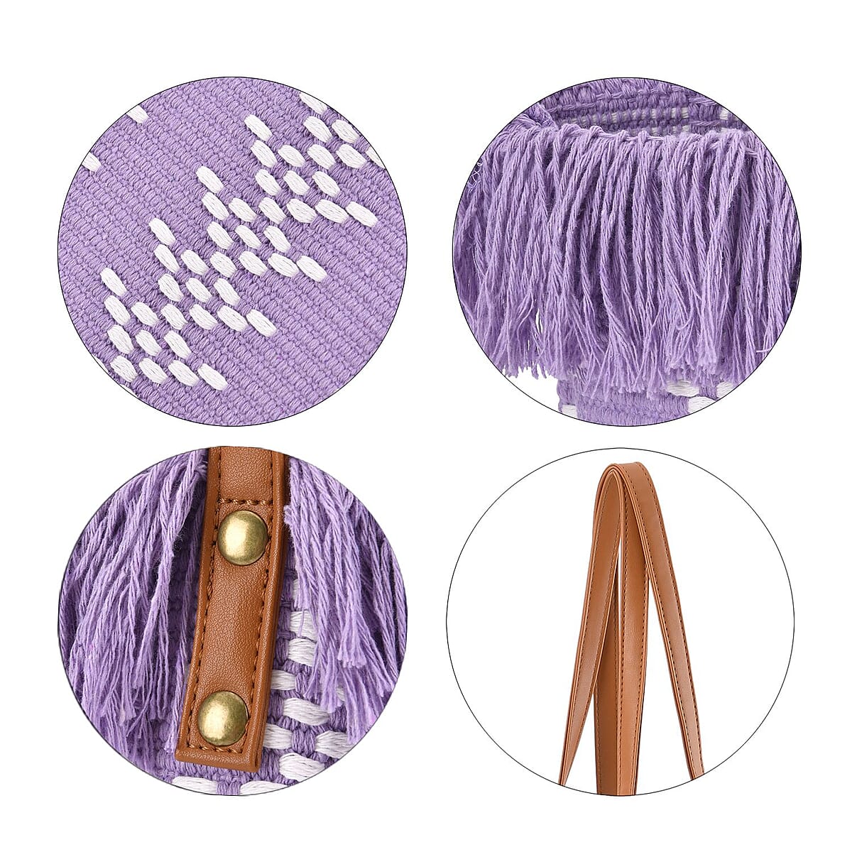 Purple and White Polyester Tote Bag with Faux Leather Handle image number 5