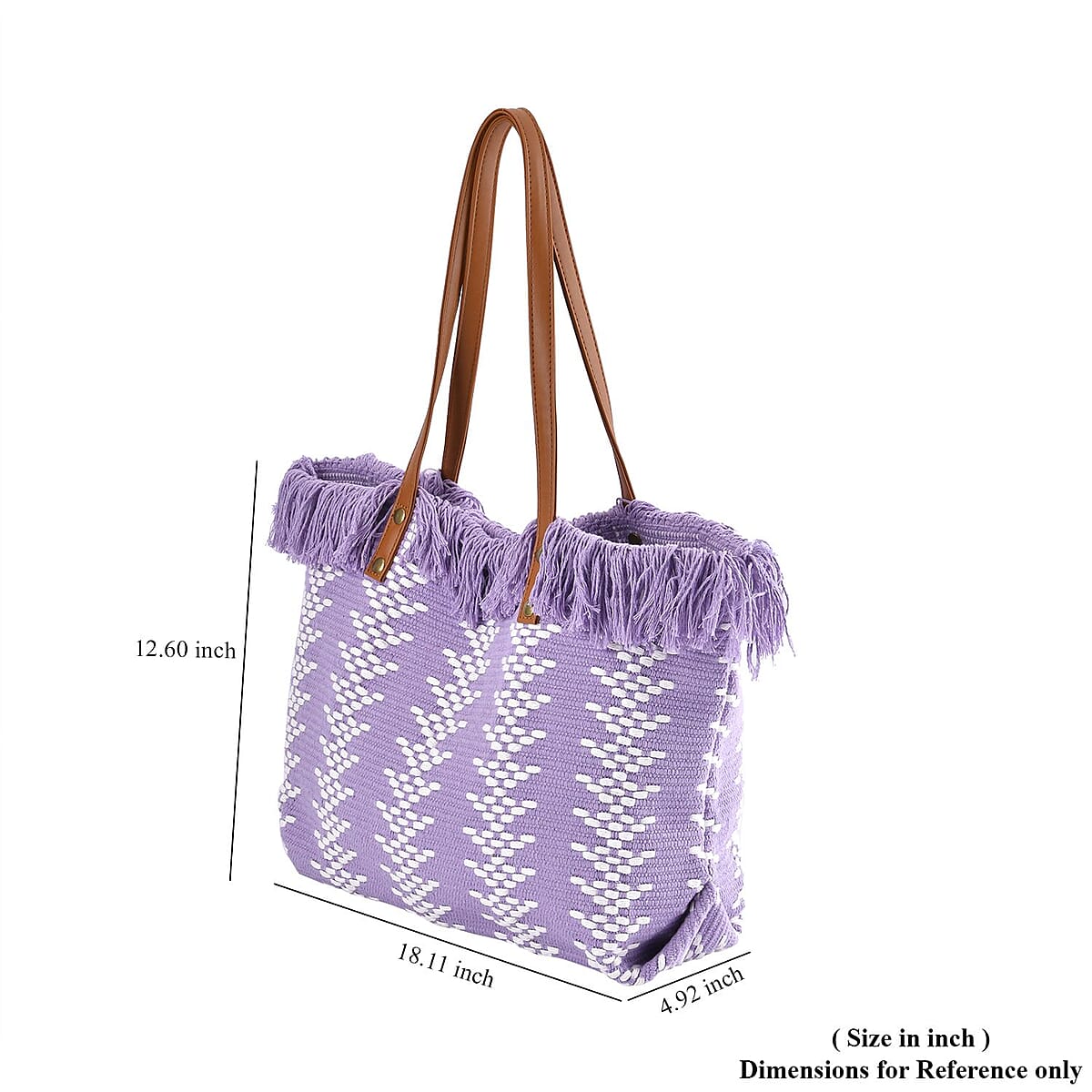 Purple and White Polyester Tote Bag with Faux Leather Handle image number 6