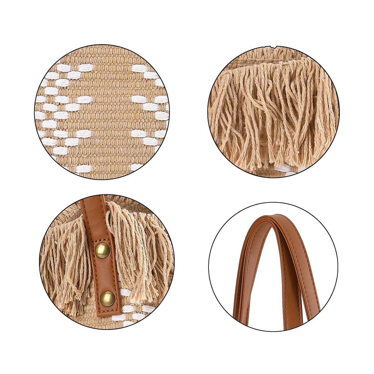 Gold and White Polyester Tote Bag with Faux Leather Handle image number 5