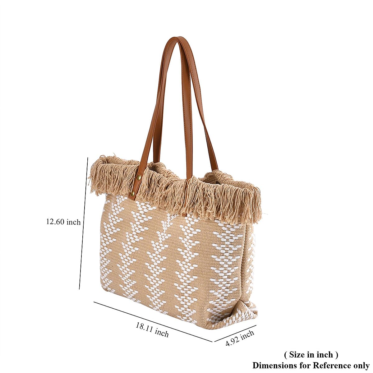 Gold and White Polyester Tote Bag with Faux Leather Handle image number 6