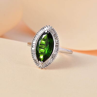 Luxoro 10K White Gold Premium Chrome Diopside and Diamond Halo Ring (Size 10.0) 2.85 ctw