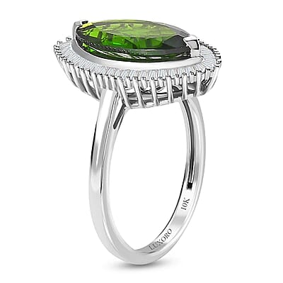 Luxoro 10K White Gold Premium Chrome Diopside and Diamond Halo Ring (Size 10.0) 2.85 ctw