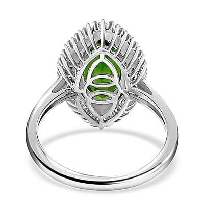 Luxoro 10K White Gold Premium Chrome Diopside and Diamond Halo Ring (Size 10.0) 2.85 ctw