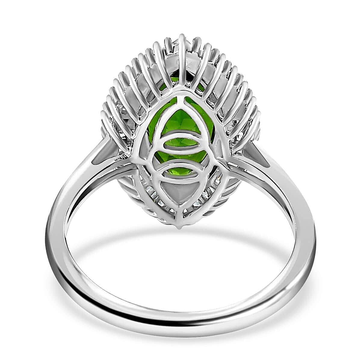 Luxoro 10K White Gold Premium Chrome Diopside and Diamond Halo Ring (Size 7.0) 2.85 ctw image number 4