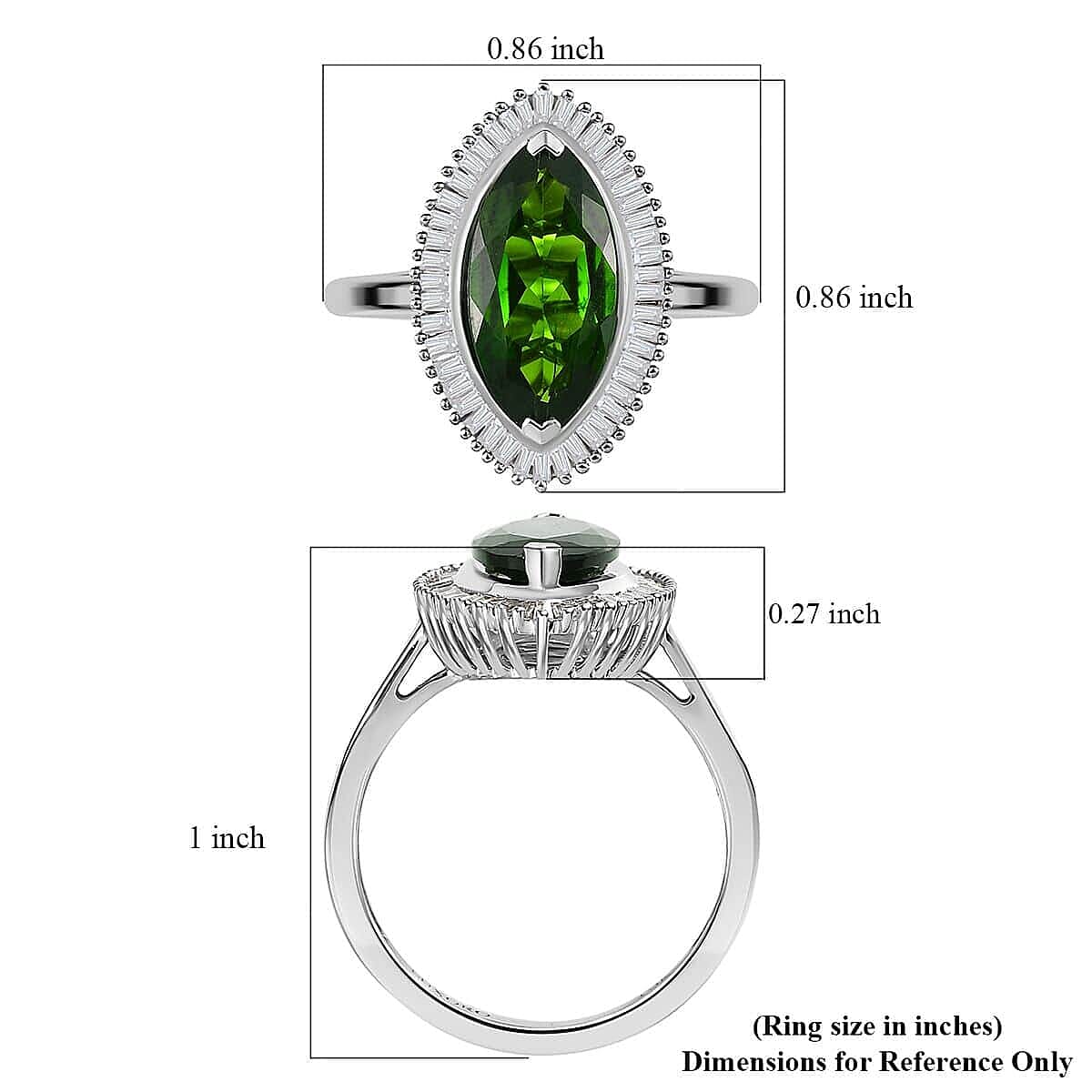 Luxoro 10K White Gold Premium Chrome Diopside and Diamond Halo Ring (Size 7.0) 2.85 ctw image number 5
