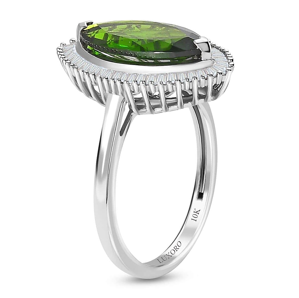 Luxoro 10K White Gold Premium Chrome Diopside and Diamond Halo Ring (Size 9.0) 2.85 ctw image number 3