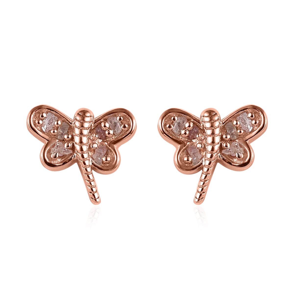 Uncut Natural Pink Diamond Dragonfly Earrings in Vermeil Rose Gold Over Sterling Silver 0.10 ctw image number 0