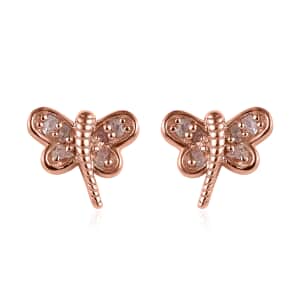 Uncut Natural Pink Diamond Dragonfly Earrings in Vermeil Rose Gold Over Sterling Silver 0.10 ctw