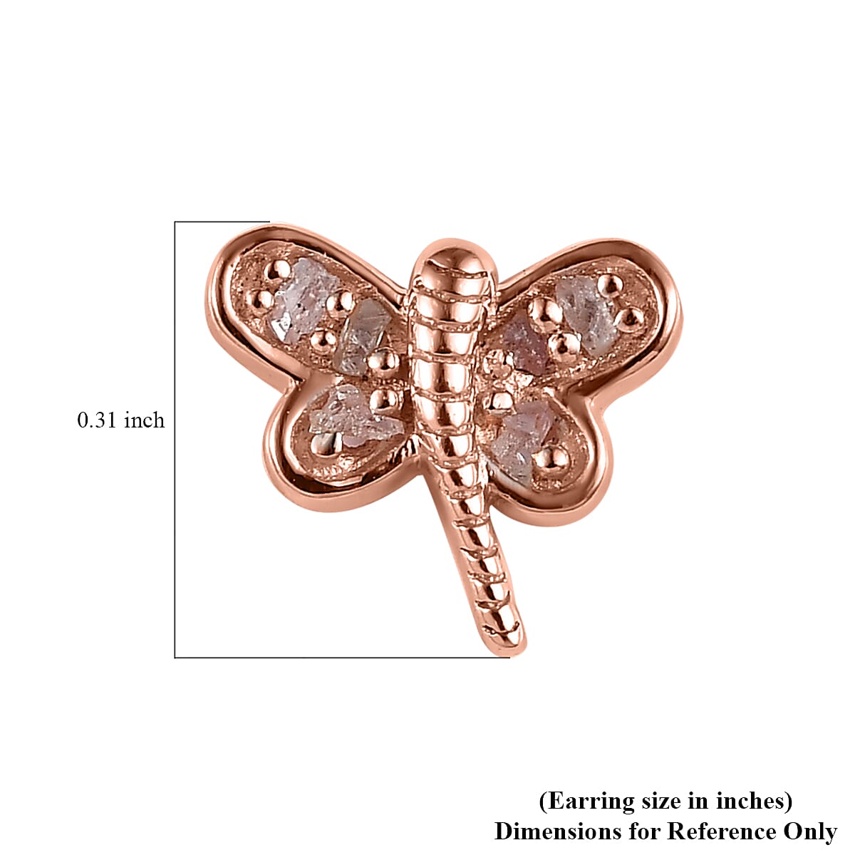 Uncut Natural Pink Diamond Dragonfly Earrings in Vermeil Rose Gold Over Sterling Silver 0.10 ctw