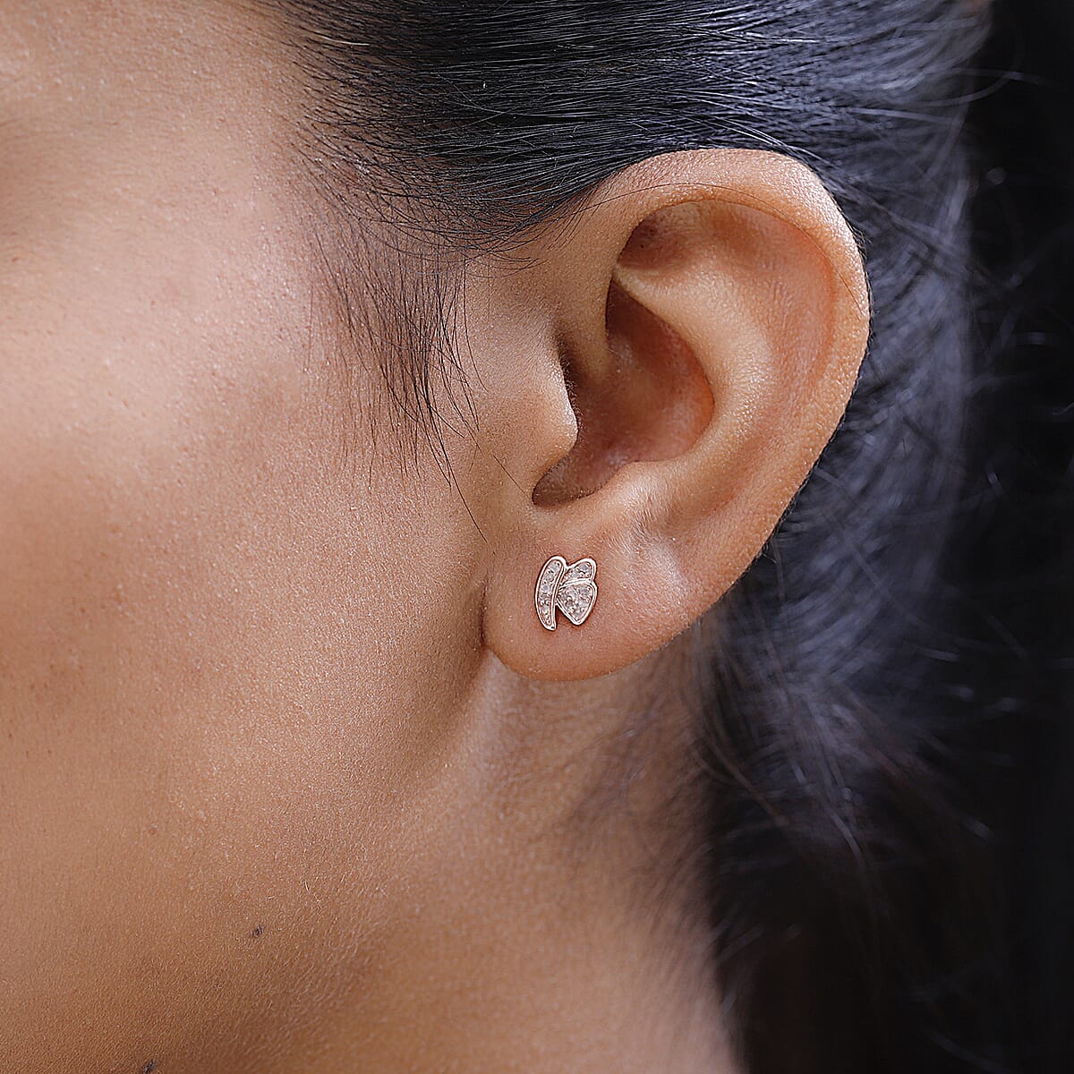Uncut Natural Pink Diamond Butterfly Earrings in Vermeil Rose Gold Over Sterling Silver 0.10 ctw image number 2