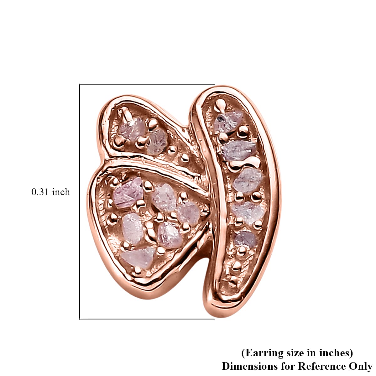 Uncut Natural Pink Diamond Butterfly Earrings in Vermeil Rose Gold Over Sterling Silver 0.10 ctw image number 4