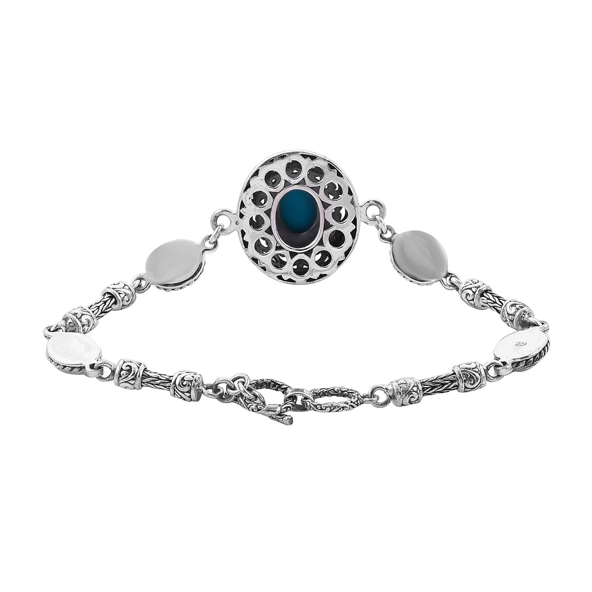Bali Legacy Sleeping Beauty Turquoise and Polki Diamond Bracelet in Sterling Silver (7.25 In) 4.10 ctw image number 3