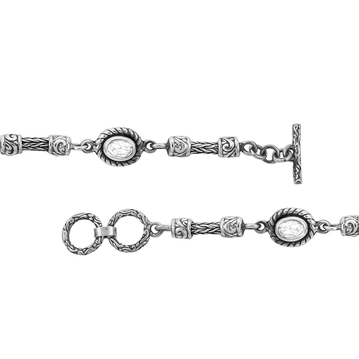 Bali Legacy Sleeping Beauty Turquoise and Polki Diamond Bracelet in Sterling Silver (7.25 In) 4.10 ctw image number 4