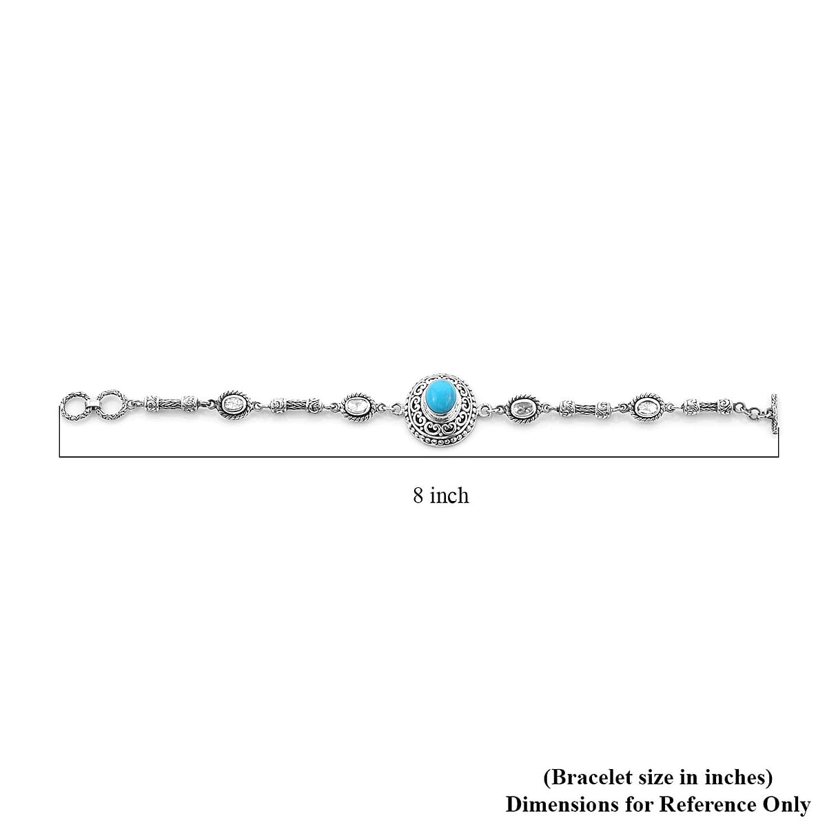 Bali Legacy Sleeping Beauty Turquoise and Polki Diamond Bracelet in Sterling Silver (7.25 In) 4.10 ctw image number 5