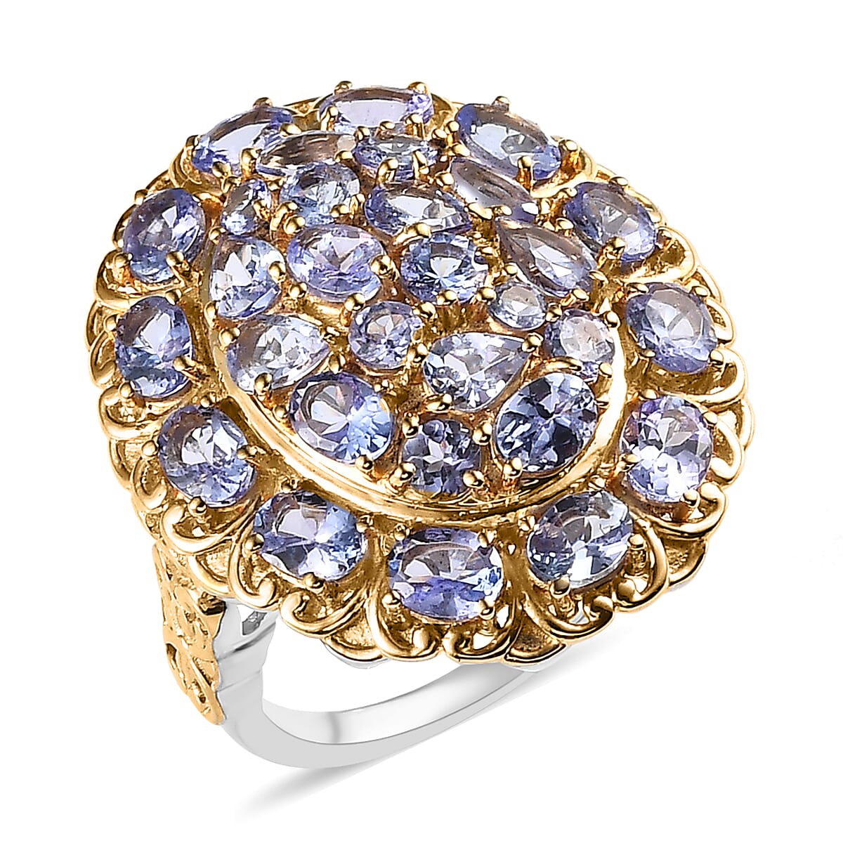 Tanzanite Cluster Ring in Vermeil Yellow Gold and Platinum Over Sterling Silver 4.10 ctw image number 0
