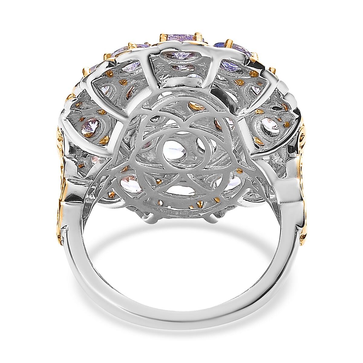 Tanzanite Cluster Ring in Vermeil Yellow Gold and Platinum Over Sterling Silver (Size 10.0) 4.10 ctw