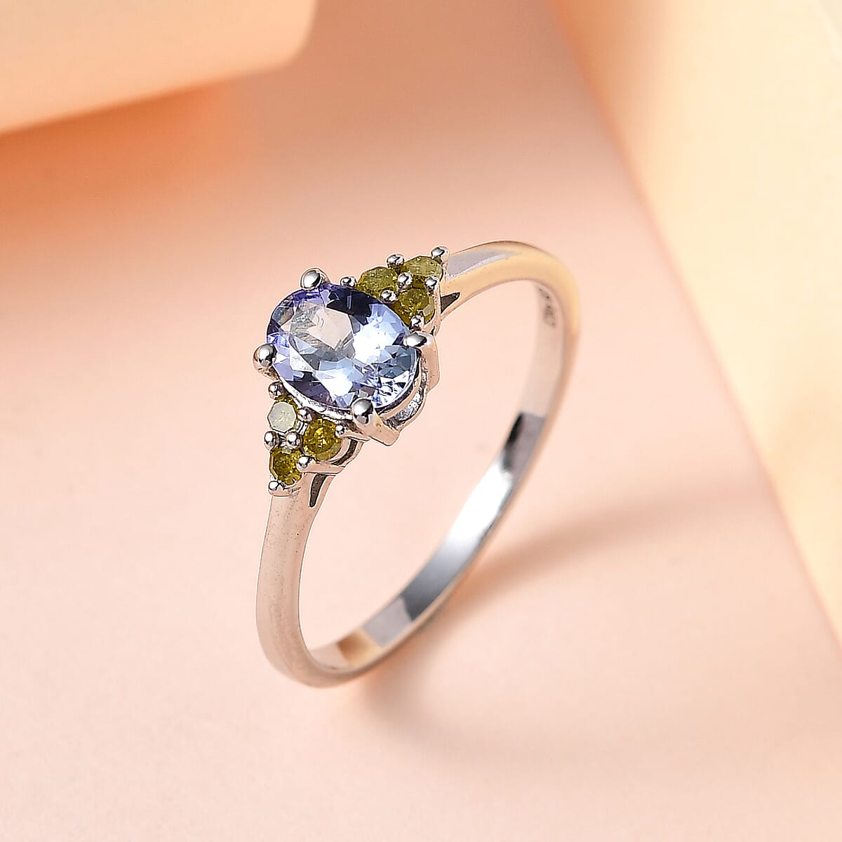 Peacock Tanzanite and Yellow Diamond Ring in Platinum Over Sterling Silver (Size 10.0) 0.90 ctw image number 1