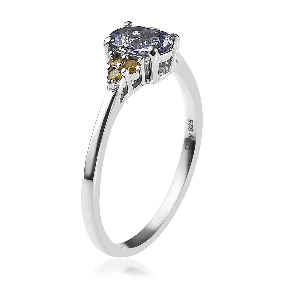 Peacock Tanzanite and Yellow Diamond Ring in Platinum Over Sterling Silver (Size 10.0) 0.90 ctw image number 3