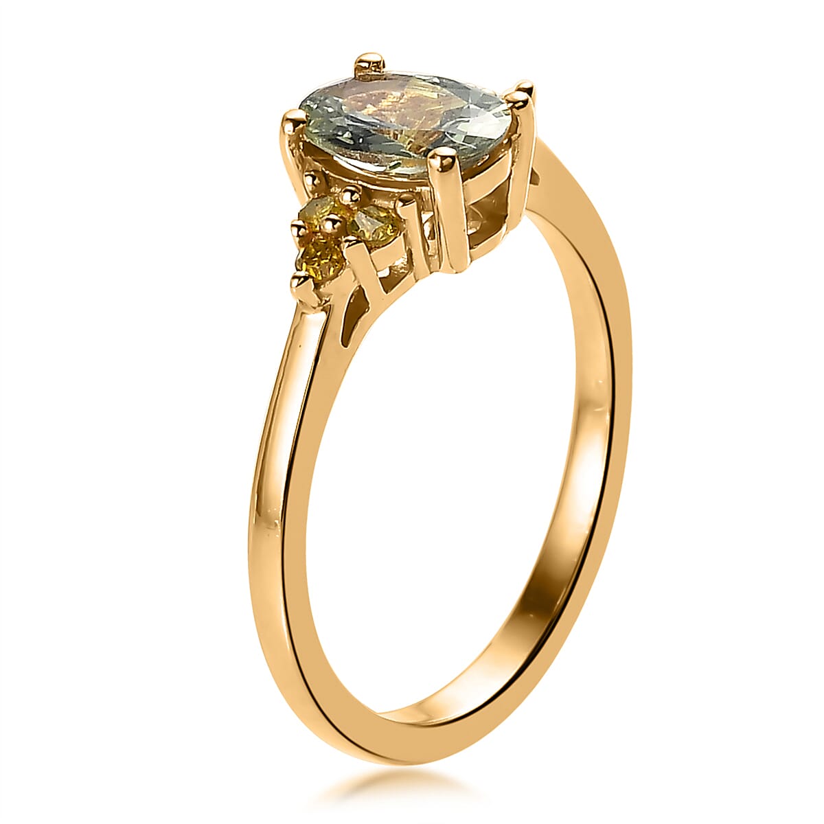 Green Tanzanite and Yellow Diamond Ring in Vermeil Yellow Gold Over Sterling Silver (Size 5.0) 1.00 ctw image number 3