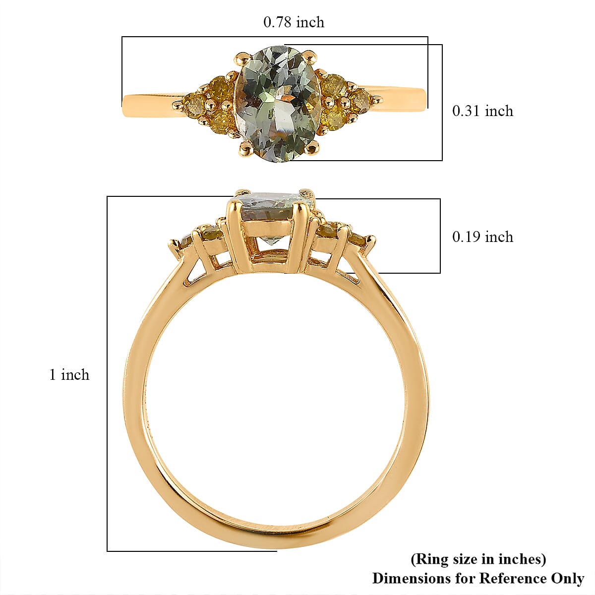 Green Tanzanite and Yellow Diamond Ring in Vermeil Yellow Gold Over Sterling Silver (Size 5.0) 1.00 ctw image number 5