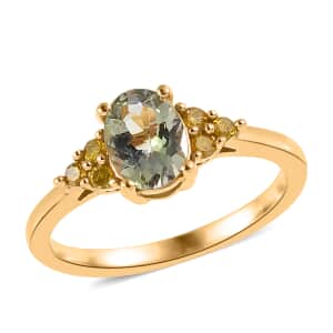 Green Tanzanite and Yellow Diamond Ring in Vermeil Yellow Gold Over Sterling Silver (Size 8.0) 1.00 ctw