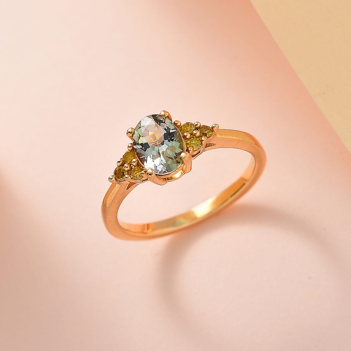 Green Tanzanite and Yellow Diamond Ring in Vermeil Yellow Gold Over Sterling Silver (Size 8.0) 1.00 ctw image number 1