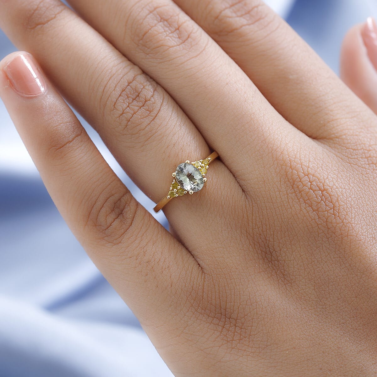 Green Tanzanite and Yellow Diamond Ring in Vermeil Yellow Gold Over Sterling Silver (Size 8.0) 1.00 ctw image number 2