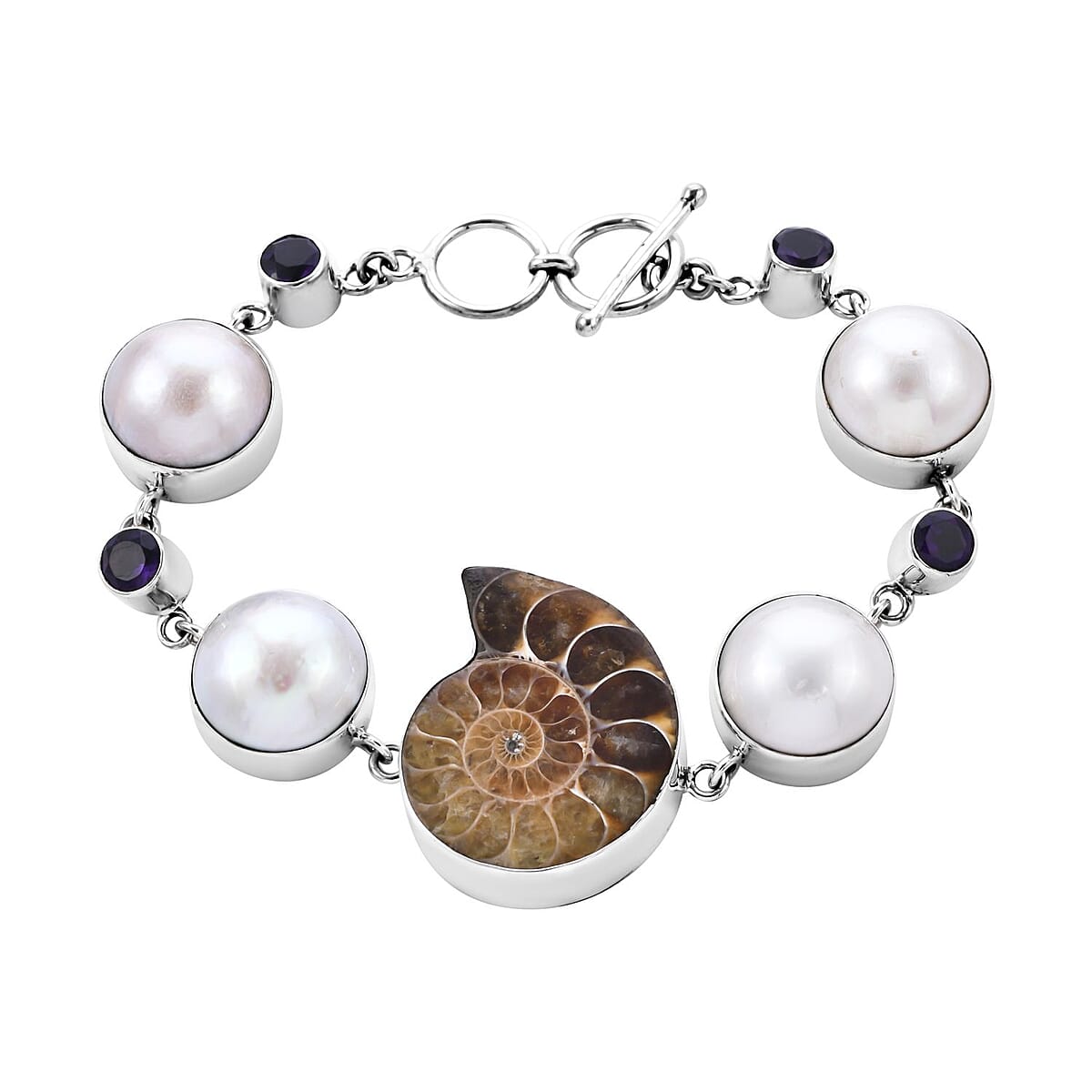 Bali Legacy Ammonite and Multi Gemstone Bracelet in Sterling Silver (7.25 In) 2.90 ctw image number 0