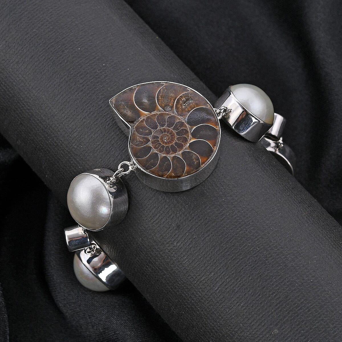 Bali Legacy Ammonite and Multi Gemstone Bracelet in Sterling Silver (7.25 In) 2.90 ctw image number 1