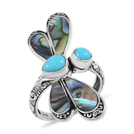Bali Legacy Sleeping Beauty Turquoise and Abalone Shell Dragon Fly Ring in Sterling Silver (Size 10.0) 1.15 ctw image number 0