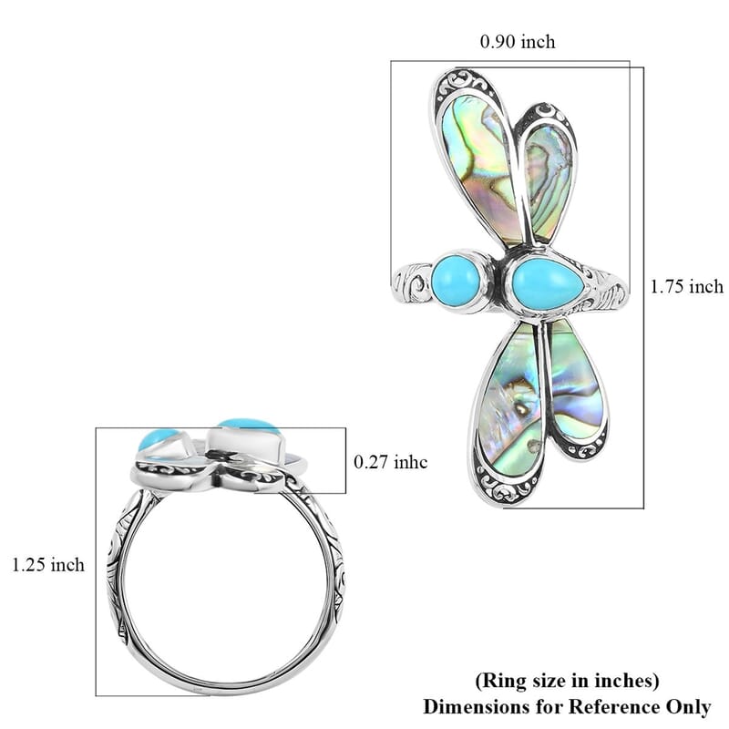 Bali Legacy Sleeping Beauty Turquoise and Abalone Shell Dragon Fly Ring in Sterling Silver (Size 10.0) 1.15 ctw