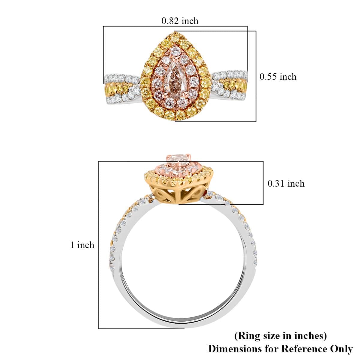 Ankur Treasure Chest 14K Tri-tone Gold Diamond Ring | Natural Pink, Yellow and White Diamond Ring | Tear Drop Ring | Pear Shape Ring | Diamond Cluster Ring | Tri Color Gold Ring 0.75 ctw image number 5