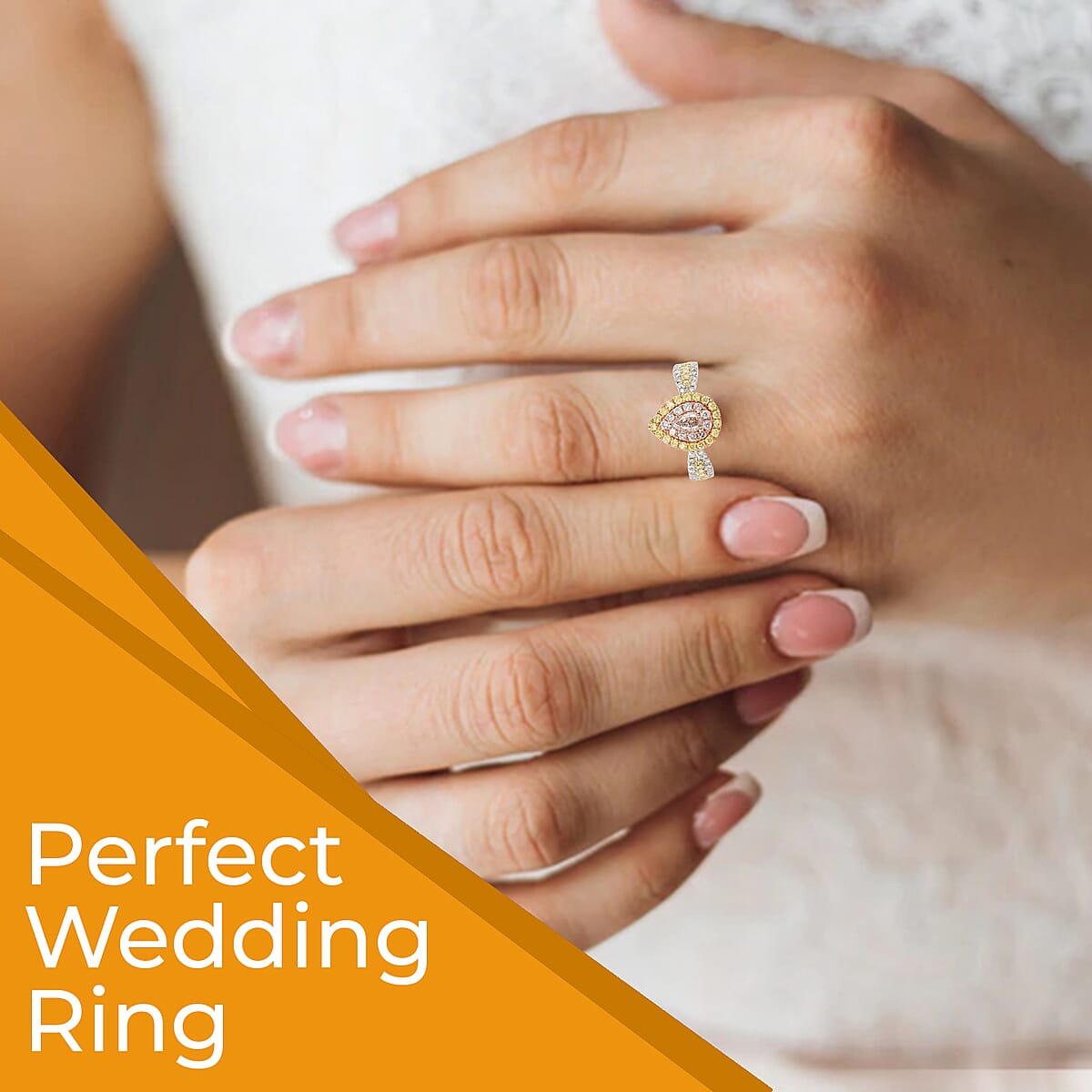 Ankur Treasure Chest Modani 14K Tri-tone Gold Diamond Ring , Natural Pink, Yellow and White Diamond Ring , Tear Drop Ring , Pear Shape Ring , Diamond Cluster Ring , Tri Color Gold Ring 0.75 ctw (Size 5) image number 4