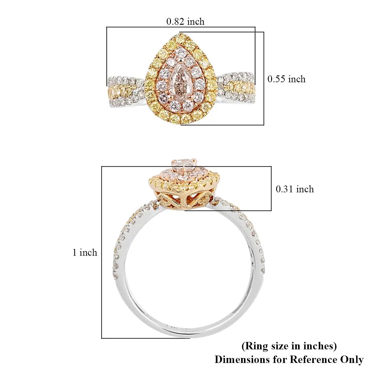 Ankur Treasure Chest Modani 14K Tri-tone Gold Diamond Ring , Natural Pink, Yellow and White Diamond Ring , Tear Drop Ring , Pear Shape Ring , Diamond Cluster Ring , Tri Color Gold Ring 0.75 ctw (Size 5) image number 6