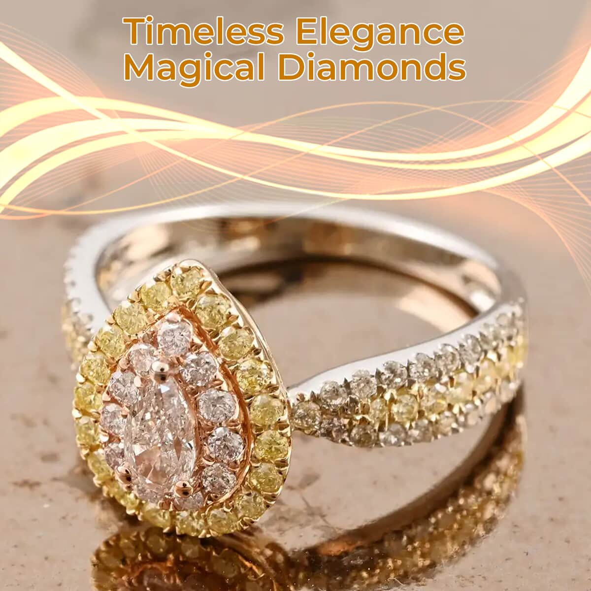 Ankur Treasure Chest 14K Tri-tone Gold Diamond Ring, Natural Pink, Yellow and White Diamond Ring, Tear Drop Ring, Pear Shape Ring, Diamond Cluster Ring, Tri Color Gold Ring 0.75 ctw image number 1