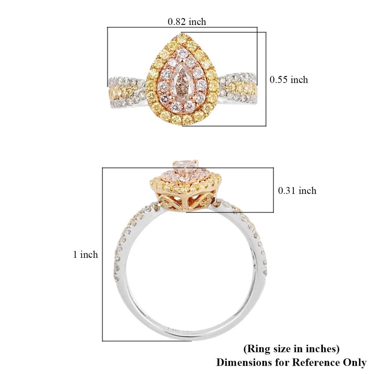 Ankur Treasure Chest 14K Tri-tone Gold Diamond Ring, Natural Pink, Yellow and White Diamond Ring, Tear Drop Ring, Pear Shape Ring, Diamond Cluster Ring, Tri Color Gold Ring 0.75 ctw image number 6