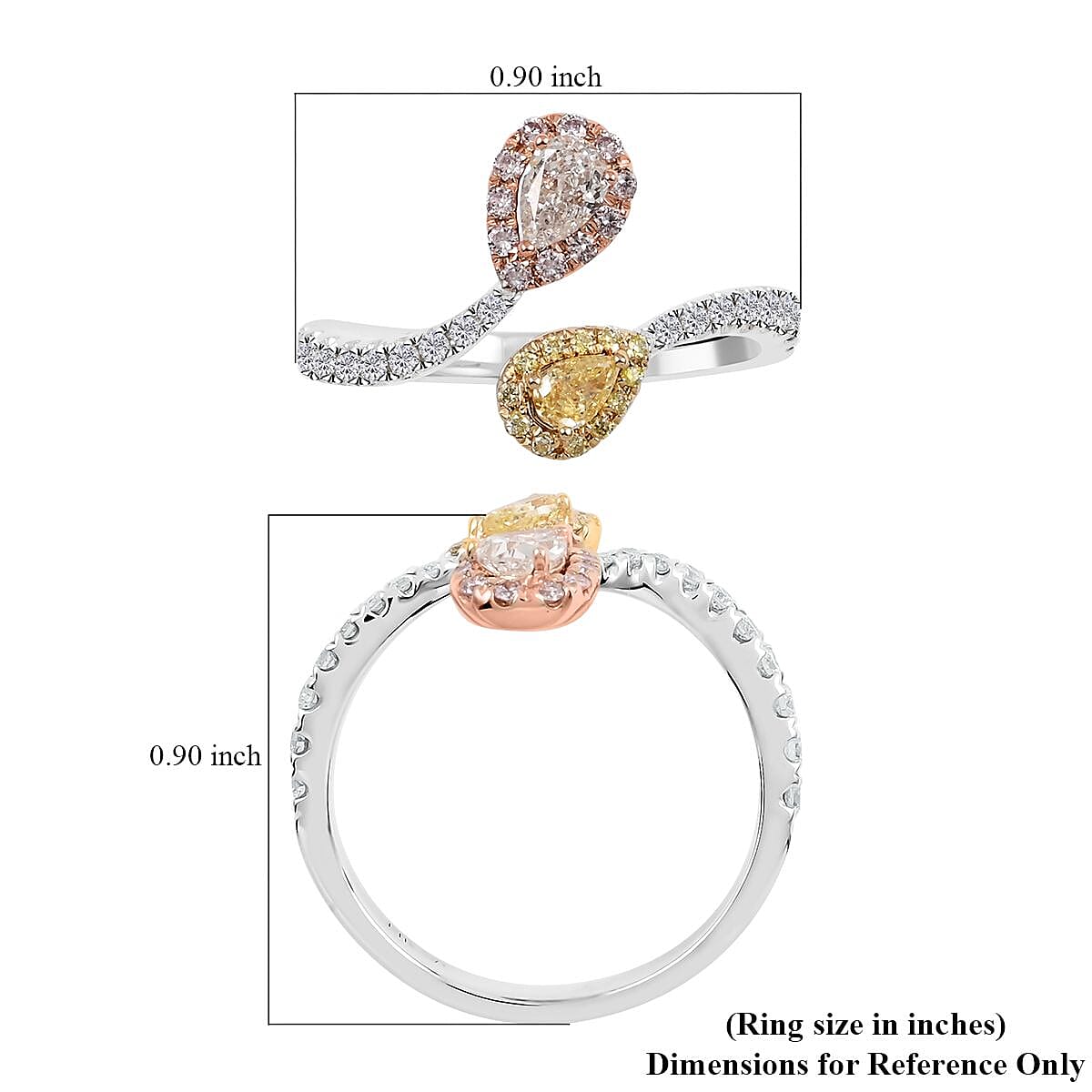 MODANI 14K White Gold Natural Pink, Yellow and White Diamond (I1) 3-Tone Pear Shaped Ring (Del. 10-15 Days) 0.70 ctw image number 5