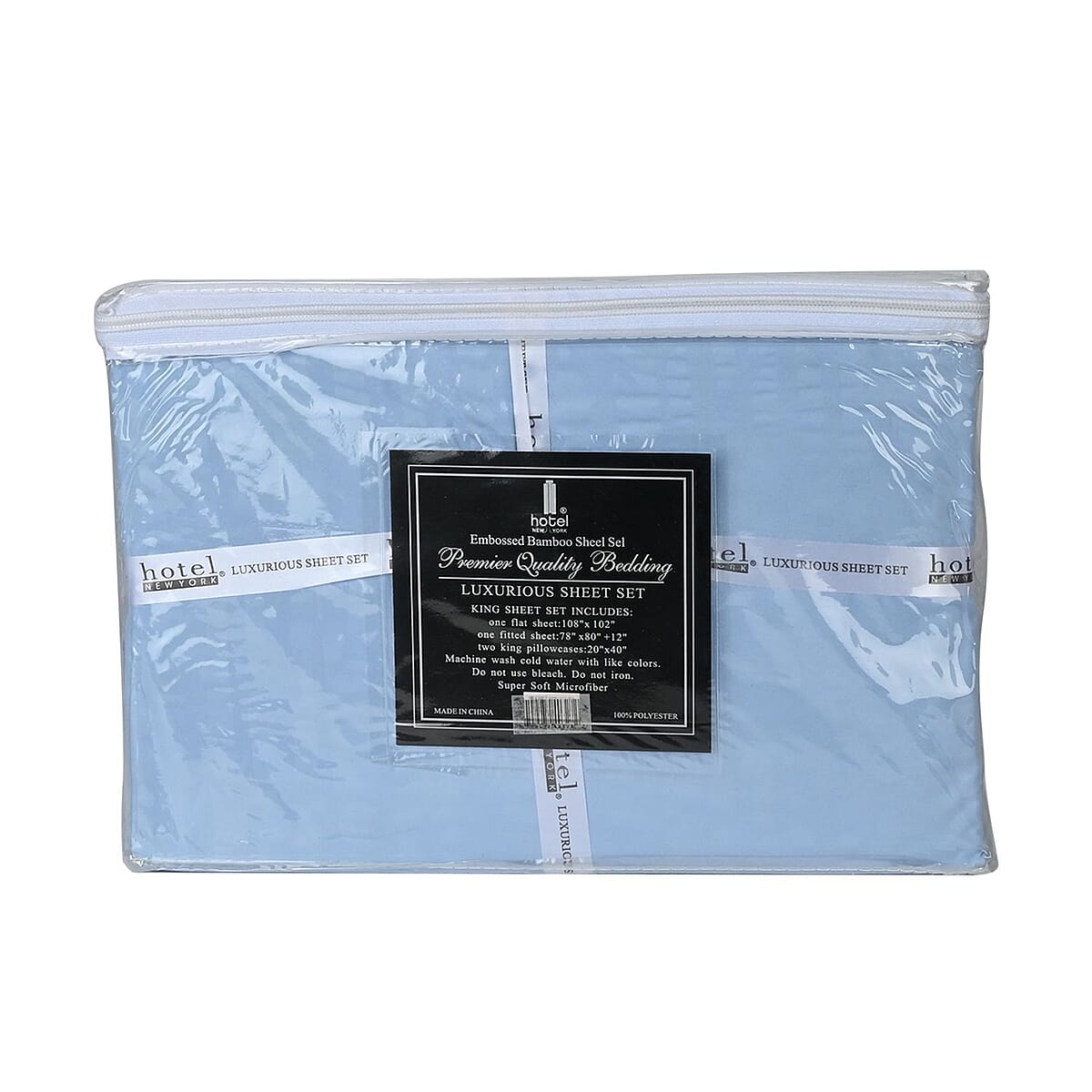 Hotel New York 4-Piece Light Blue Super Soft 1600 Series Bamboo Embossed Bed Sheet -King (Delivers in 14-20 Business Days) image number 1