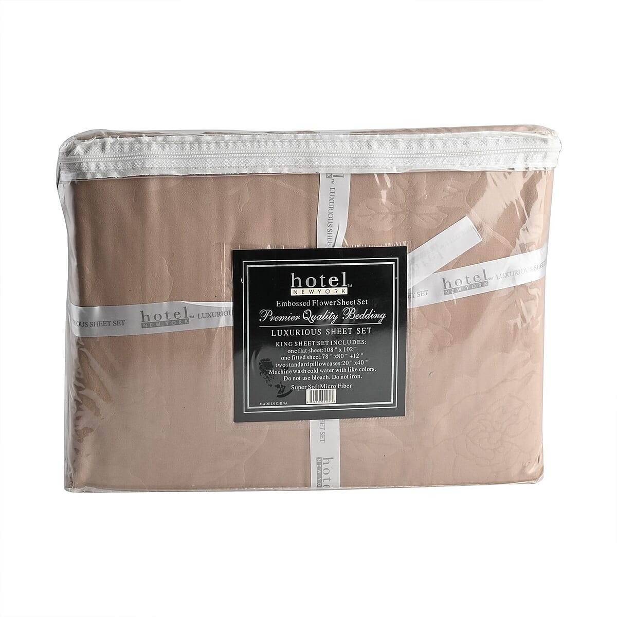 Hotel New York 4-Piece Taupe Super Soft 1600 Series Floral Embossed Bed Sheet -King image number 1