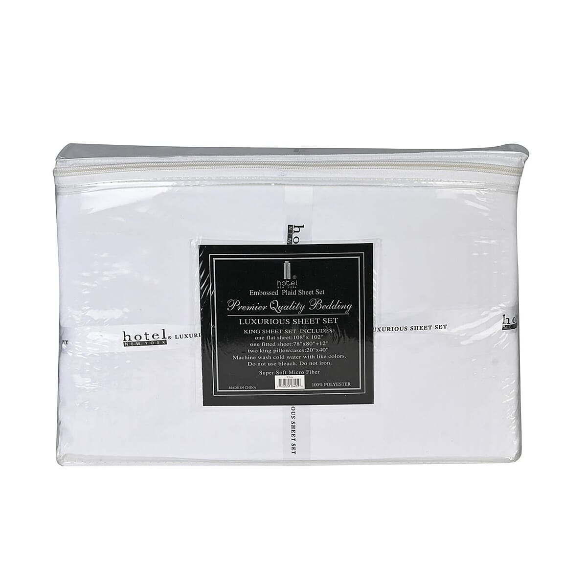 Hotel New York 4-Piece White Super-Soft 1600 Series Plaid Embossed Bed Sheet -King image number 1