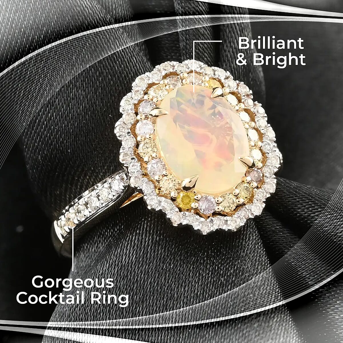 14K Yellow Gold Opal and Multi Color Diamond Ring 1.45 ctw (Del. in 10-15 Days) image number 1