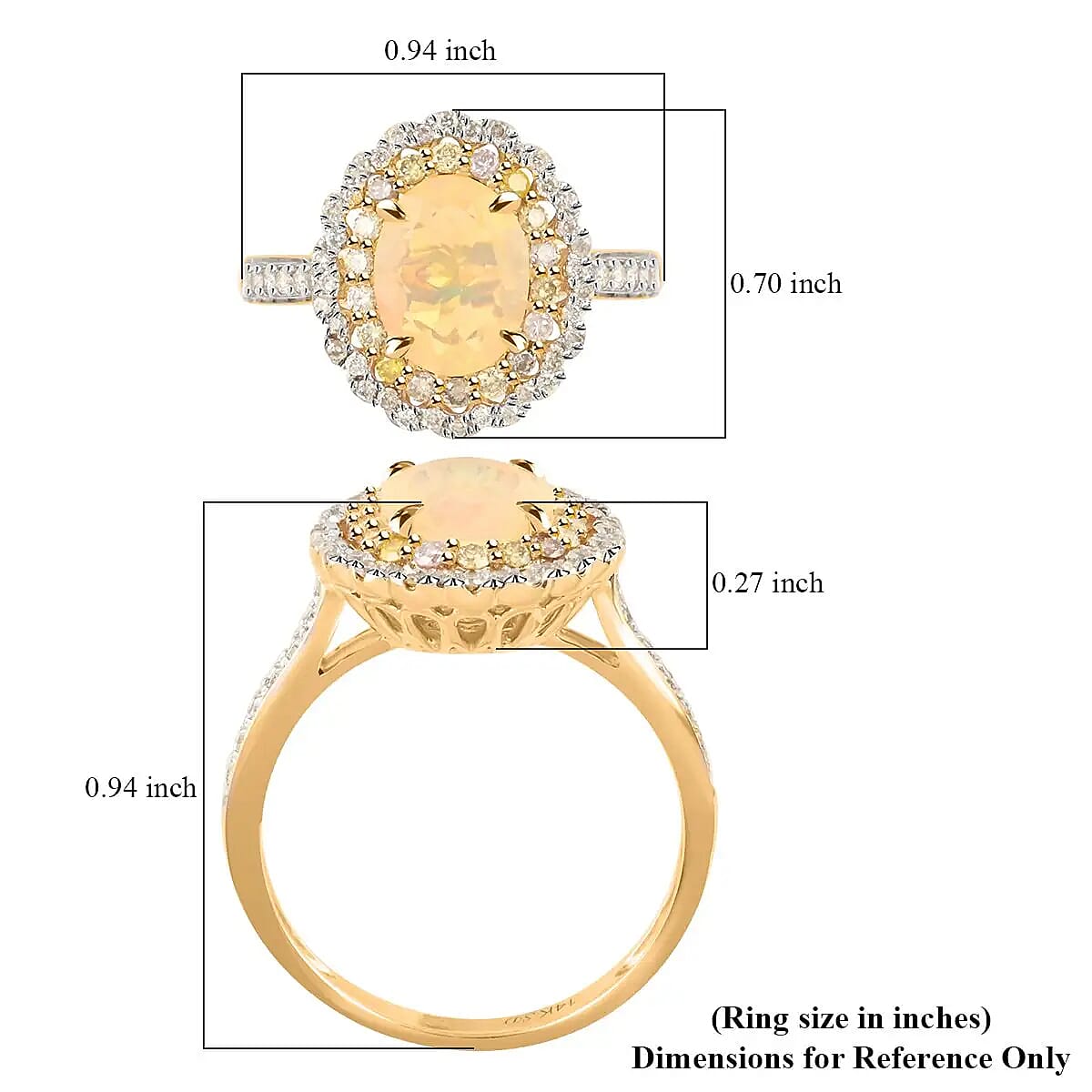 14K Yellow Gold Opal and Multi Color Diamond Ring 1.45 ctw (Del. in 10-15 Days) image number 6
